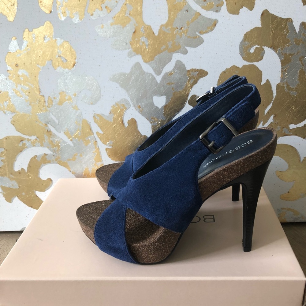 Blue suede platform heals
